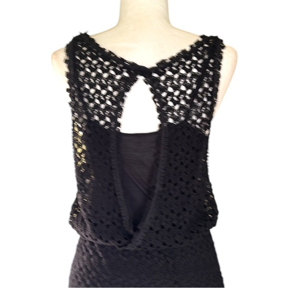 Free People Lily Black Crochet Lace Draped Cutout Mini Dress - S - Picture 10 of 15